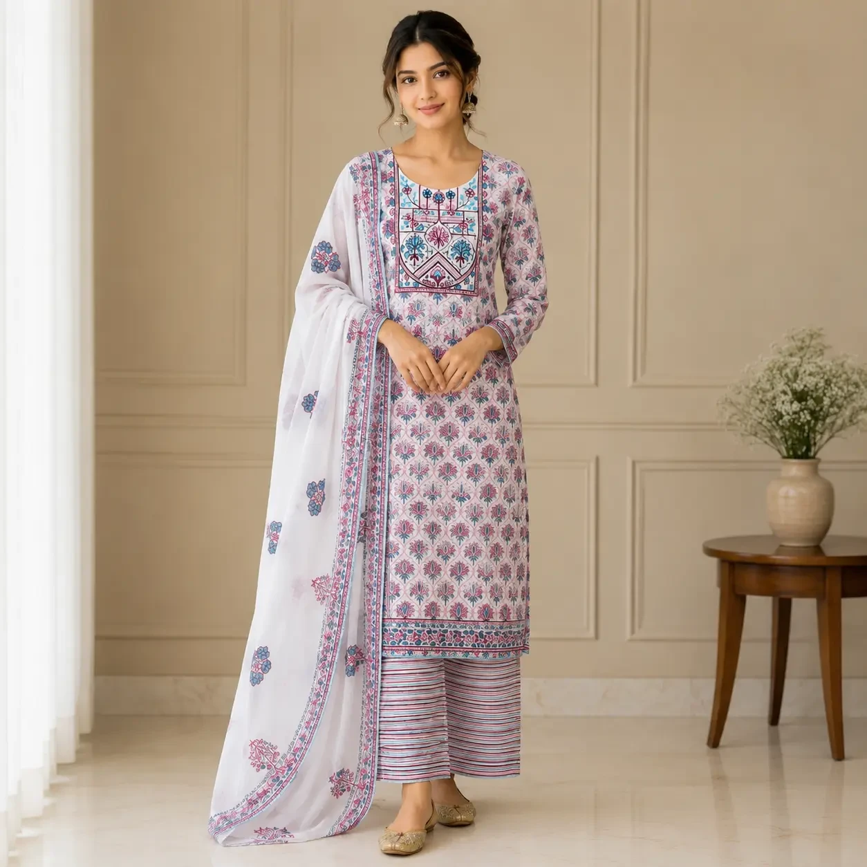 Diya Floral Printed Unstitched Cotton Suit Set